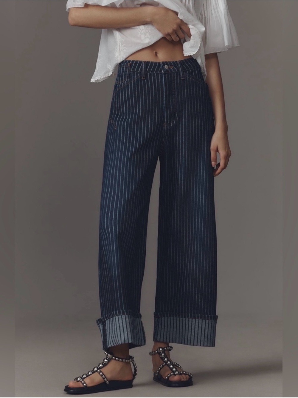 Pilcro by Anthropologie Kayden High-Rise Railroad Stripe Carpenter Barrel Jeans - Picture 1 of 9